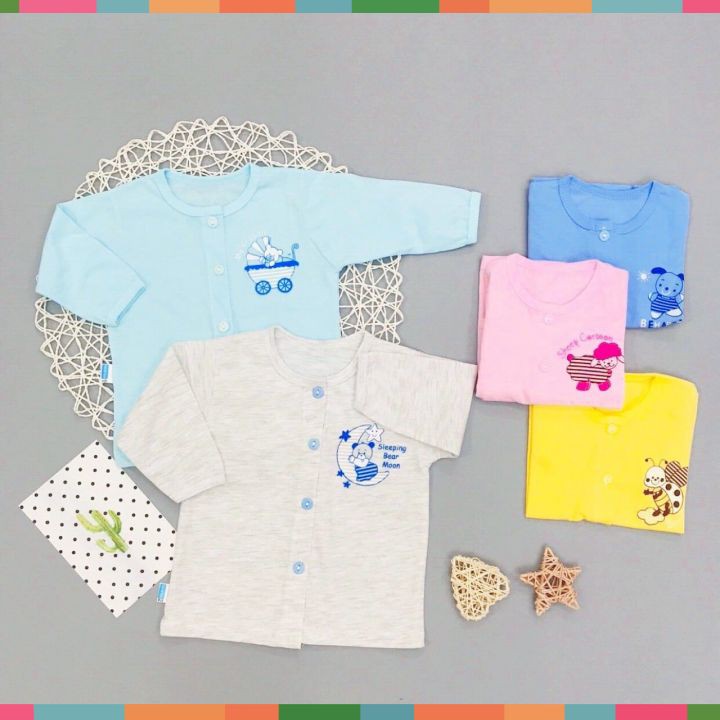 Áo Sơ Sinh DàiTay Khuy Thẳng, 100% Cotton, Chất Mỏng, Mát, Thương Hiệu Thái Hà Thịnh, Có 5 Màu