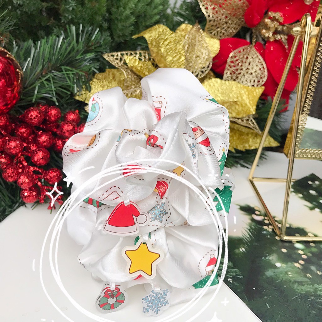 Cột tóc Scrunchies Giáng sinh noel, dây buộc tóc vải scunchies Christmas