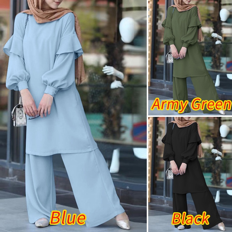 Set áo tay dài cổ tròn kèm quần dài lưng thun ZANZEA thời trang cho nữ