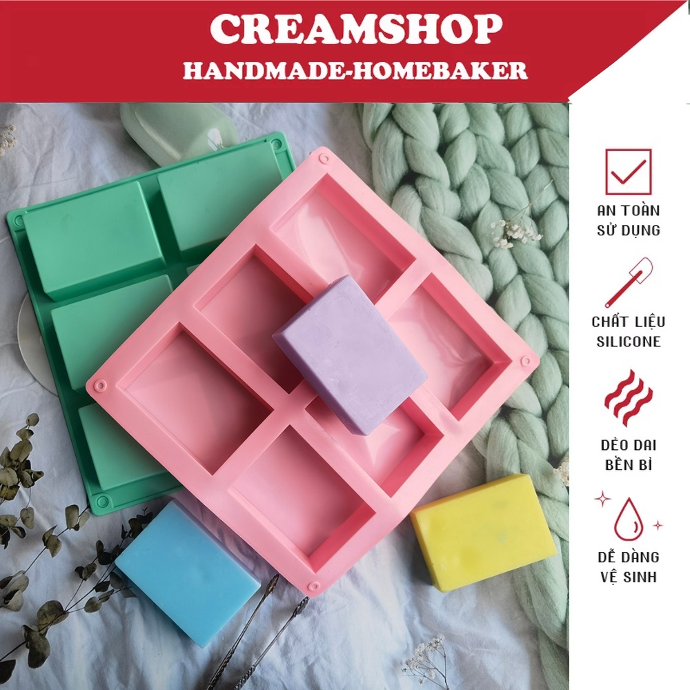 Khuôn Silicone 6 Khoang Chữ Nhạt Làm Socola - Nướng Bánh - Khuôn Tự Làm Xà Phòng Handmade - Dụng Cụ Làm Bánh