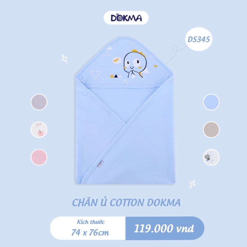 Chăn ủ sơ sinh cotton có mũ 1 lớp Dokma (74x76cm)