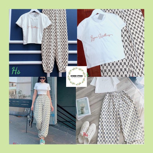 Bộ Áo Crt Quần Ny Chun Chân Chất Cotton Full Size - DumboStore - mã 384