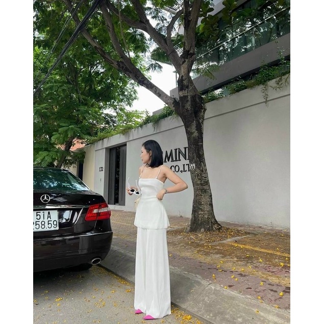 Set áo 2 dây đính hạt form dài kèm quần ống rộng - HÀNG THIẾT KẾ CAO CẤP - HÀNG AN ĐÔNG - G0