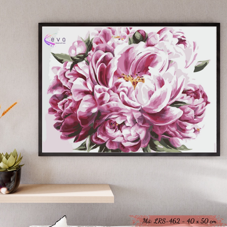 Combo 2 Tranh Số Hoá Tự Tô Màu Theo Số Mẫu  Hoa Mẫu Đơn Chưa Căng Khung Kèm Màu Acrylic Kích Thước 40x50cm