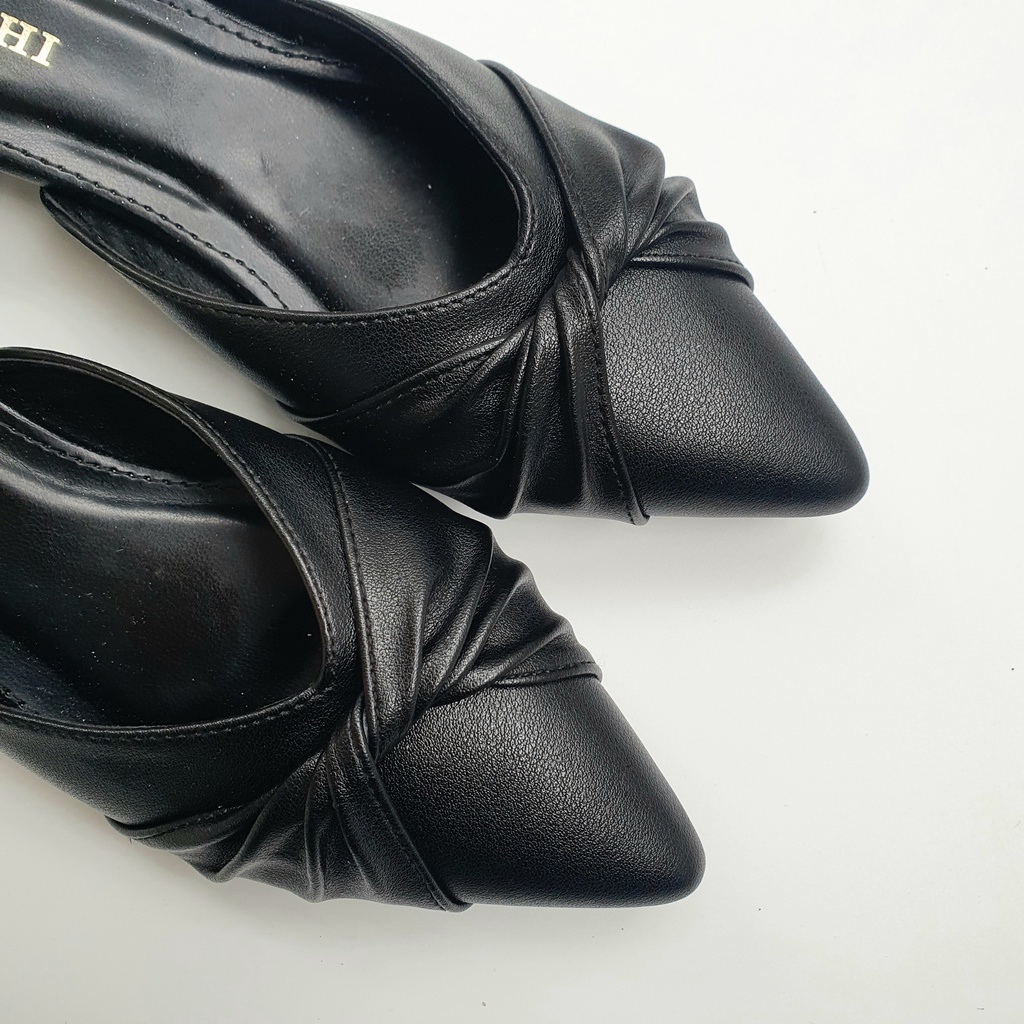 Giày sục nữ cao gót mũi nhọn HT.NeO gót vuông cao 5 phân da mềm phong cách thời trang công sở - 4423