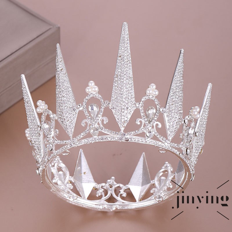 GETNOIVAS Vương miện dáng tròn đính hạt ngọc trai sang trọng cho cô dâu
