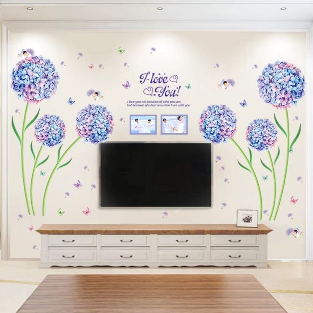 Decal dán tường cẩm tú cầu tím