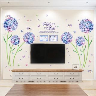 Decal dán tường cẩm tú cầu tím