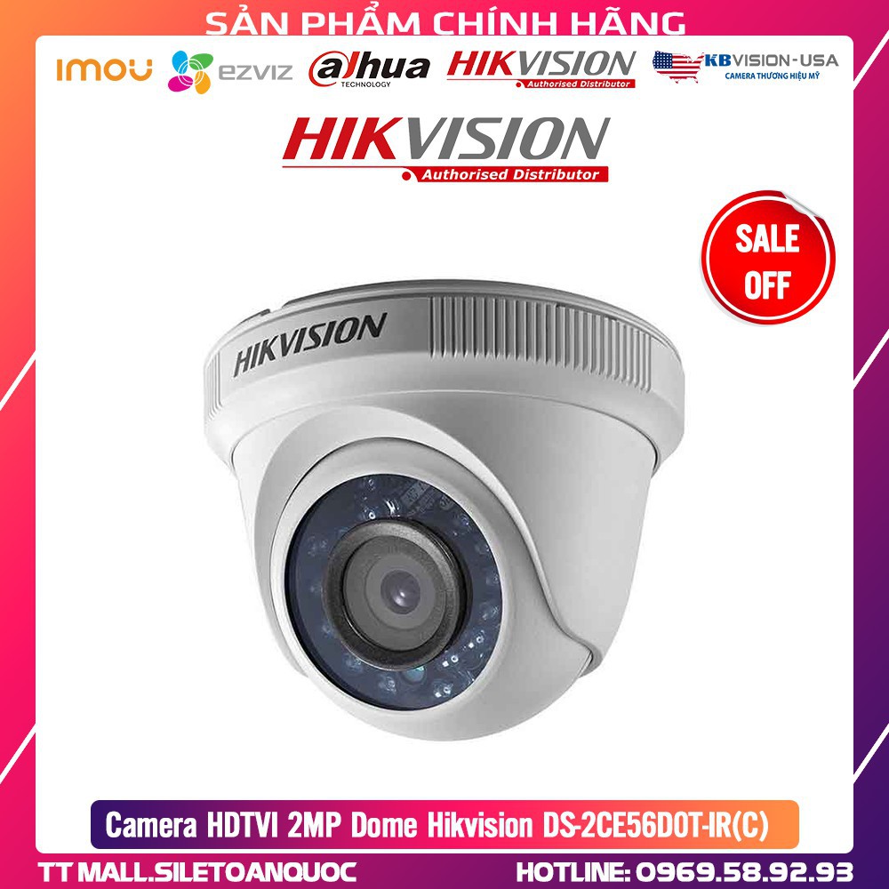 Sale[50%] [GIÁ SẬP SÀN] Camera HDTVI 2MP Dome Hikvision DS-2CE56D0T-IR(C) - Chính Hãng HIKVISION