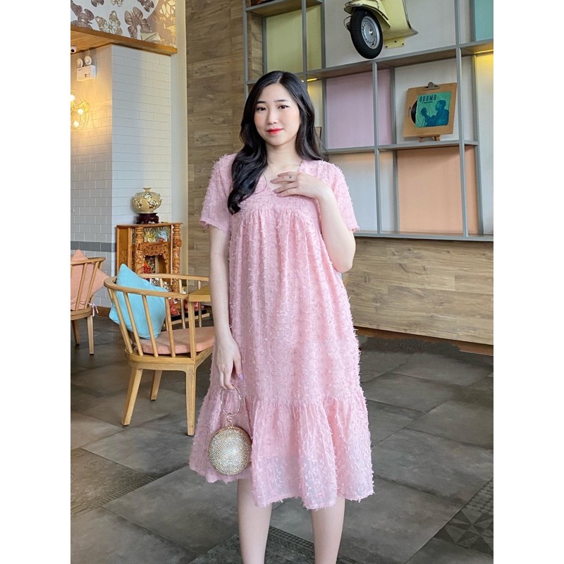ĐẦM ĐI TIỆC SUÔNG CỔ TIM❤️— ĐUÔI CÁ VẢI LÔNG HOA HỒNG CHẤT MỀM MỊN
