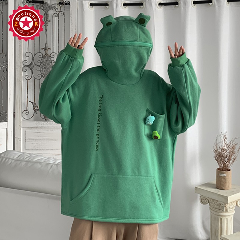 Áo hoodie in hình ếch dễ thương phong cách hip hop cho nam nữ