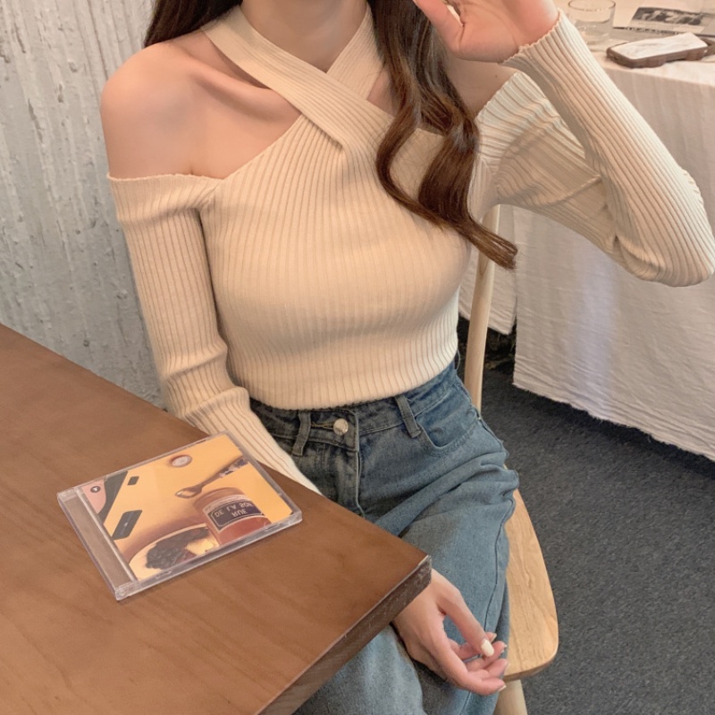 Áo dệt kim trễ vai phong cách thời trang Hàn Quốc dành cho nữ