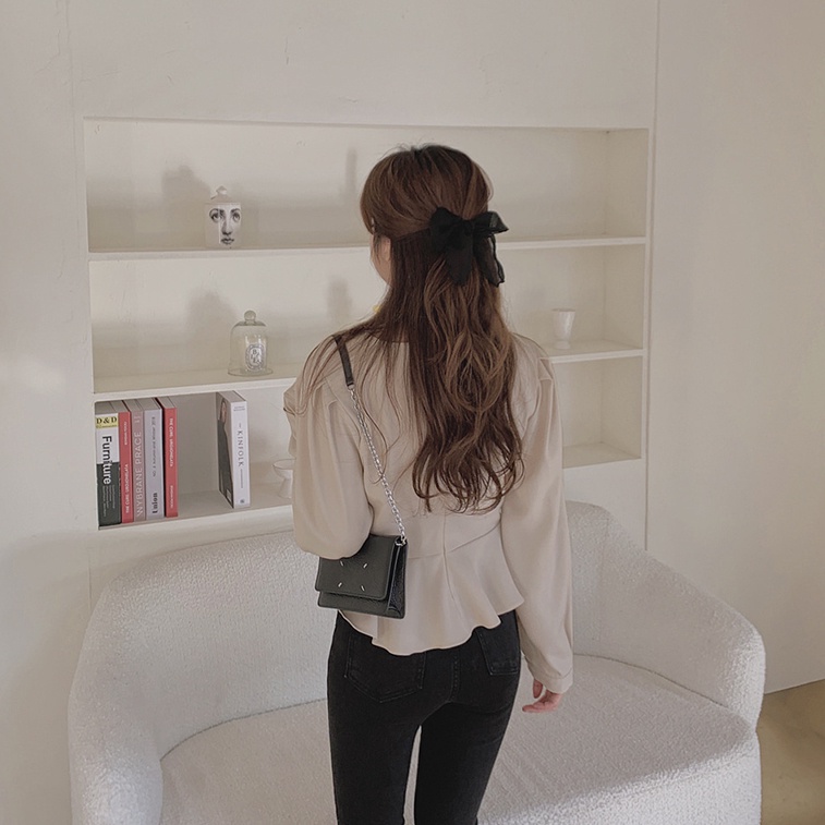 Áo Sơ Mi Tay Dài Phối Bèo Phong Cách Retro Hàn Quốc Cho Nữ