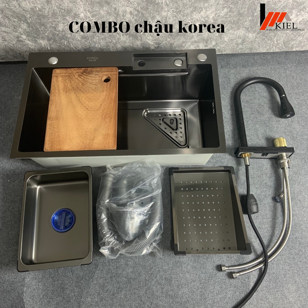 Combo chậu rửa bát 1 hố lớn 75x46 xả ngang kiểu mới nano dày 3.5li và 3li. Bảo hành chính hãng 2 năm