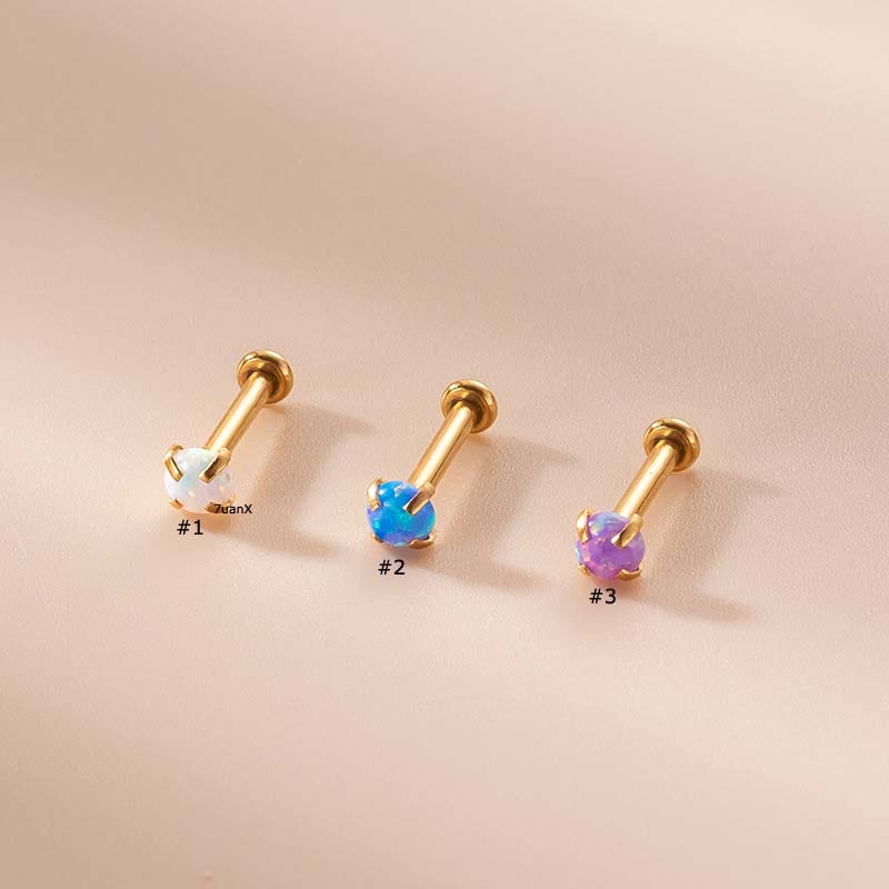 1 Khuyên Xỏ Môi Đính Đá Opal 3mm 16Gauge Bằng Thép Không Gỉ