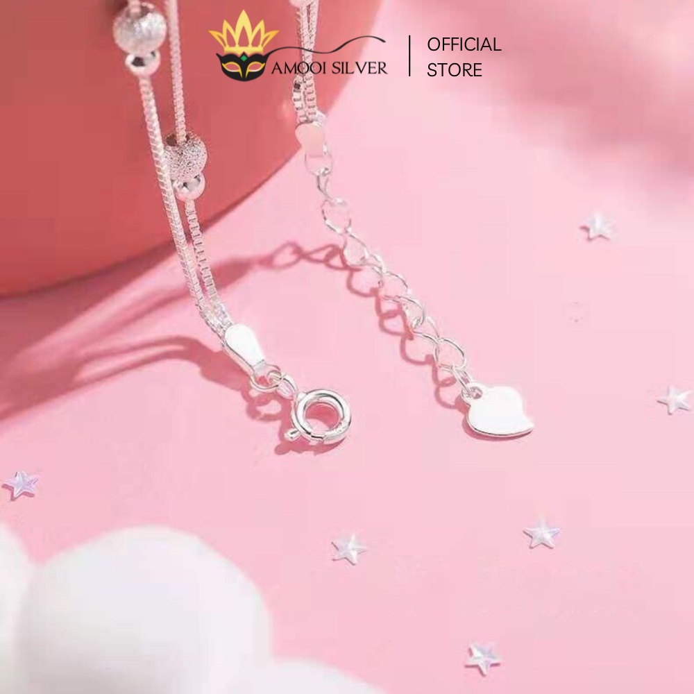 Lắc Tay Bạc S925 Dây Đôi Mẫu Ngôi Sao Kèm Bi Tròn Và Bi Cát Lấp Lánh - Amooi Silver AT05