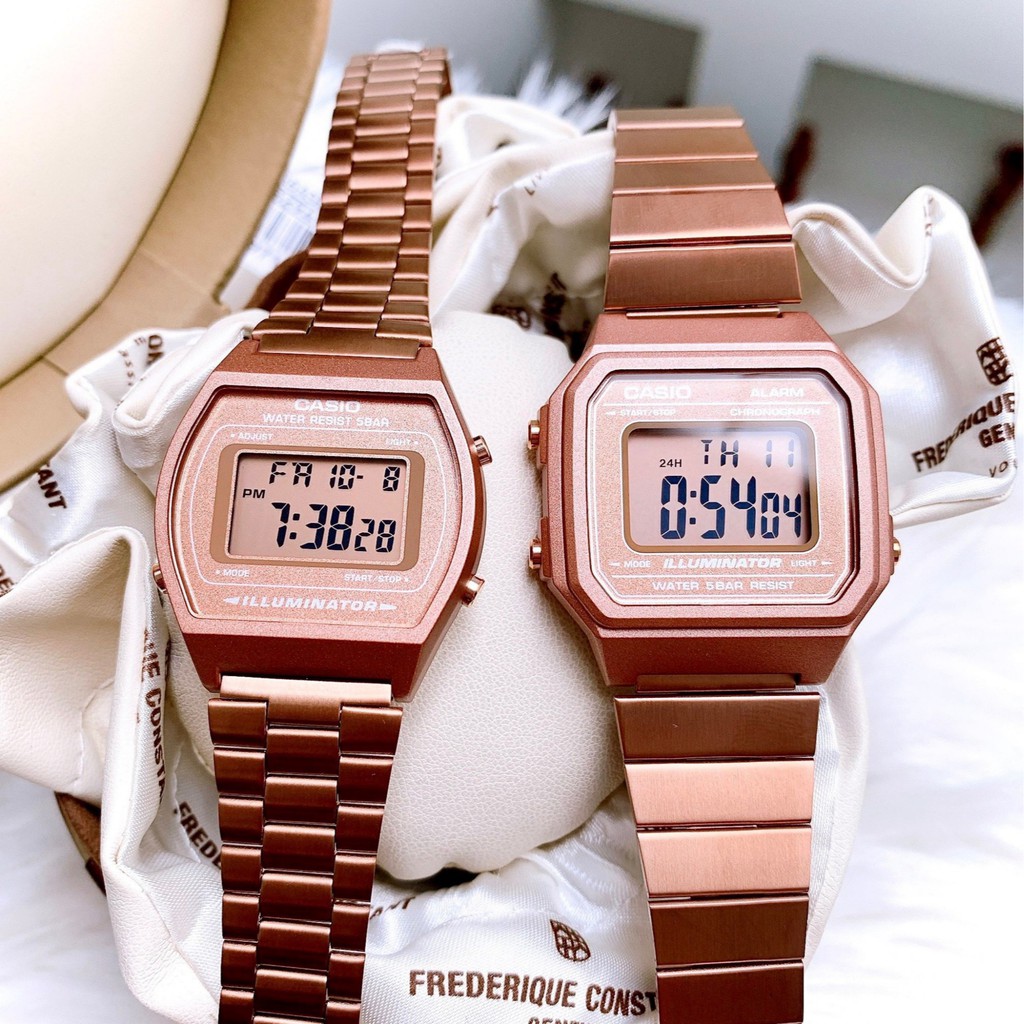 Đồng hồ Unisex(Nam/Nữ) chính hãng Casio B640WC-5ADF Quartz Mạ vàng hồng-Máy Pin-Dây kim loại-Tuổi thọ pin 7 năm