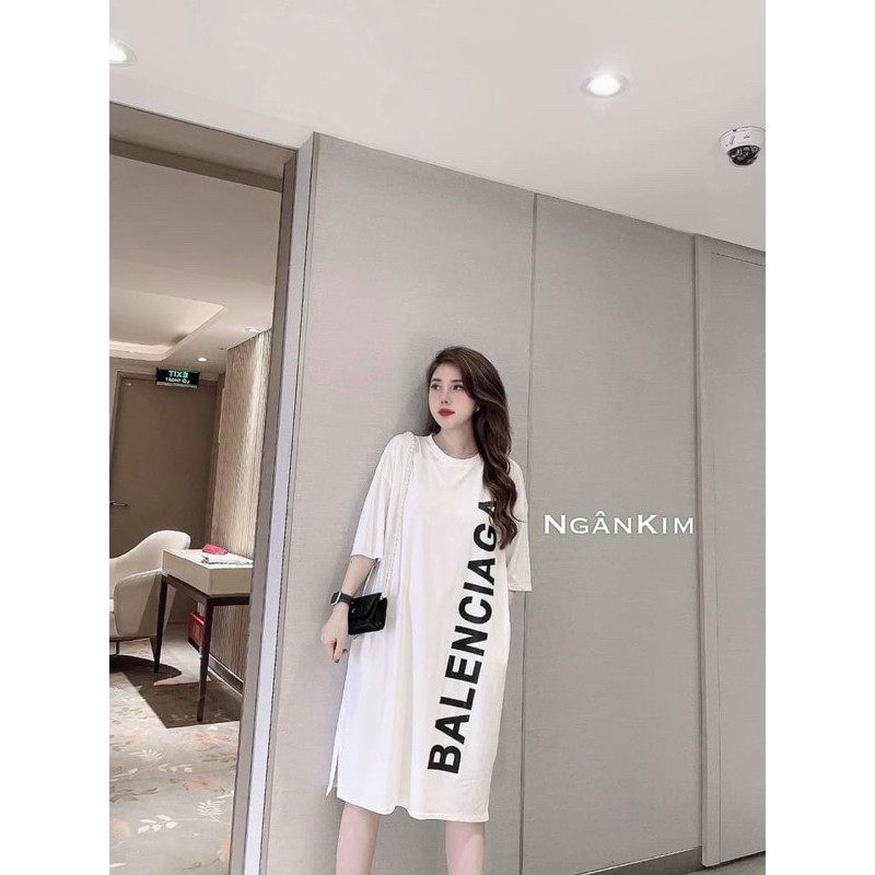 ĐẦM DÁNG SUÔNG-Váy suông cotton in chữ "BALEN" tay lỡ fom thụng k túi dưới 65kg | BigBuy360 - bigbuy360.vn