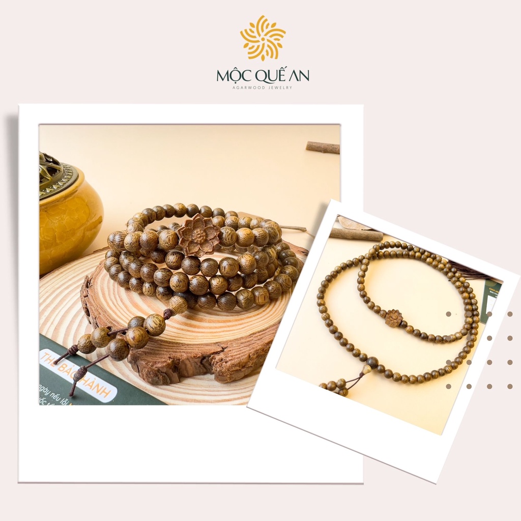 Vòng Tay Trầm Hương 108 Hạt 6mm Mix charm Hoa Sen Chuỗi Đeo Tay Gỗ Trầm Tốc Nam Nữ May Mắn Tài Lộc Bình An
