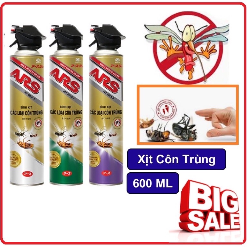Bình Xịt Côn Trùng ARS Jet Gold Khuynh Diệp vòi xịt cánh bướm siêu mạnh 600ml Chất lượng Thailand diệt sạch các côn