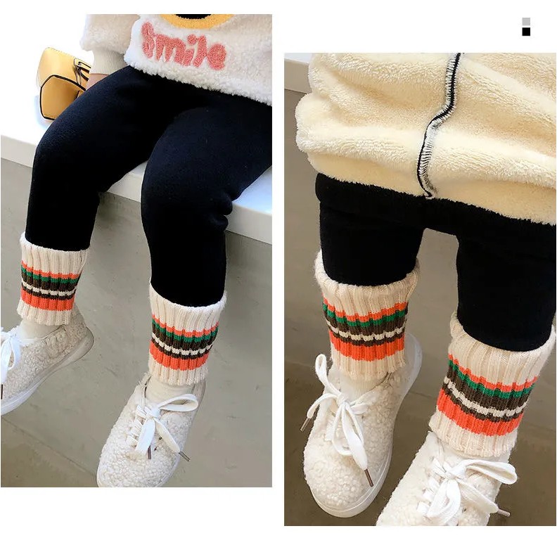 ❤Quần Legging Dài Lót Lông Cừu Dày Dặn Họa Tiết Kẻ Sọc Thời Trang Xuân Thu Cho Bé Gái