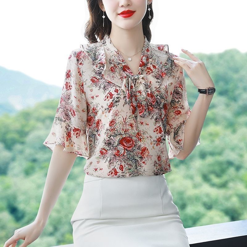 Áo Sơ Mi Chiffon Dáng Rộng Phong Cách Phương Tây Thời Trang Mùa Hè Dành Cho Nữ