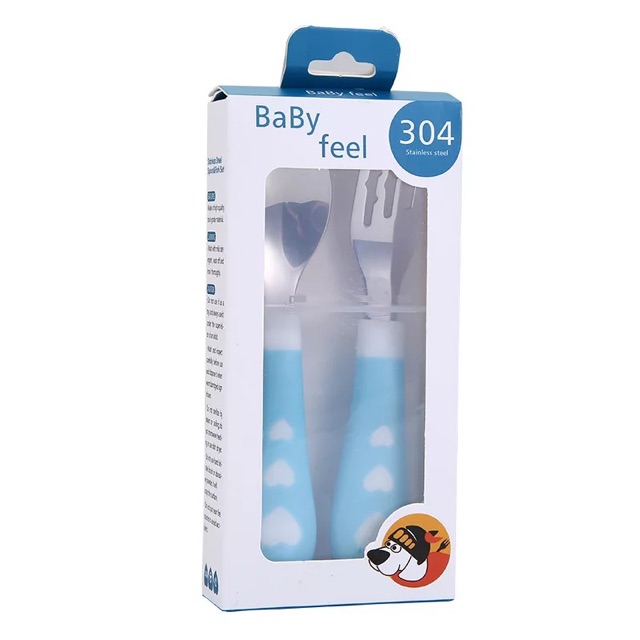 Set thìa dĩa inox 304 Baby love tim có hộp đựng sịn xò