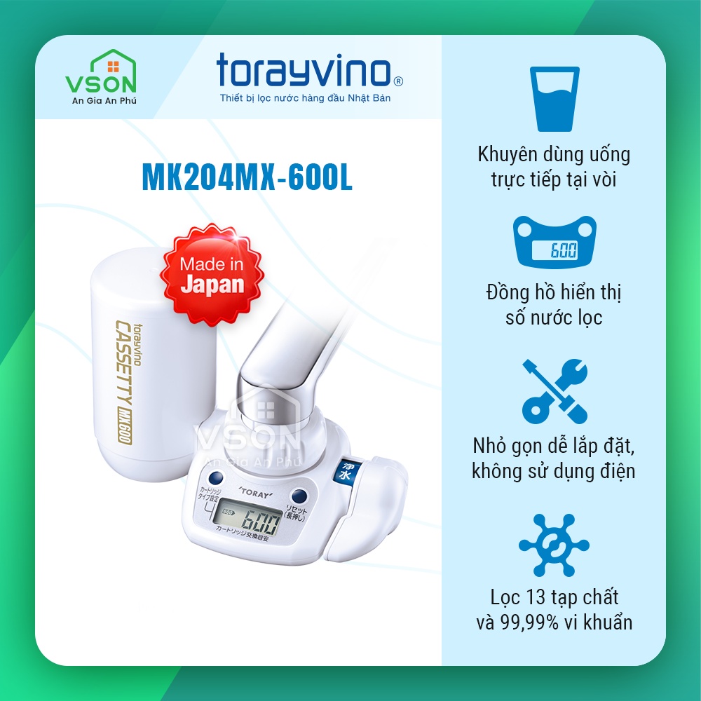 Máy lọc nước tại vòi Torayvino MK204MX - Uống trực tiếp tại vòi 600L - Chính hãng Nhật Bản