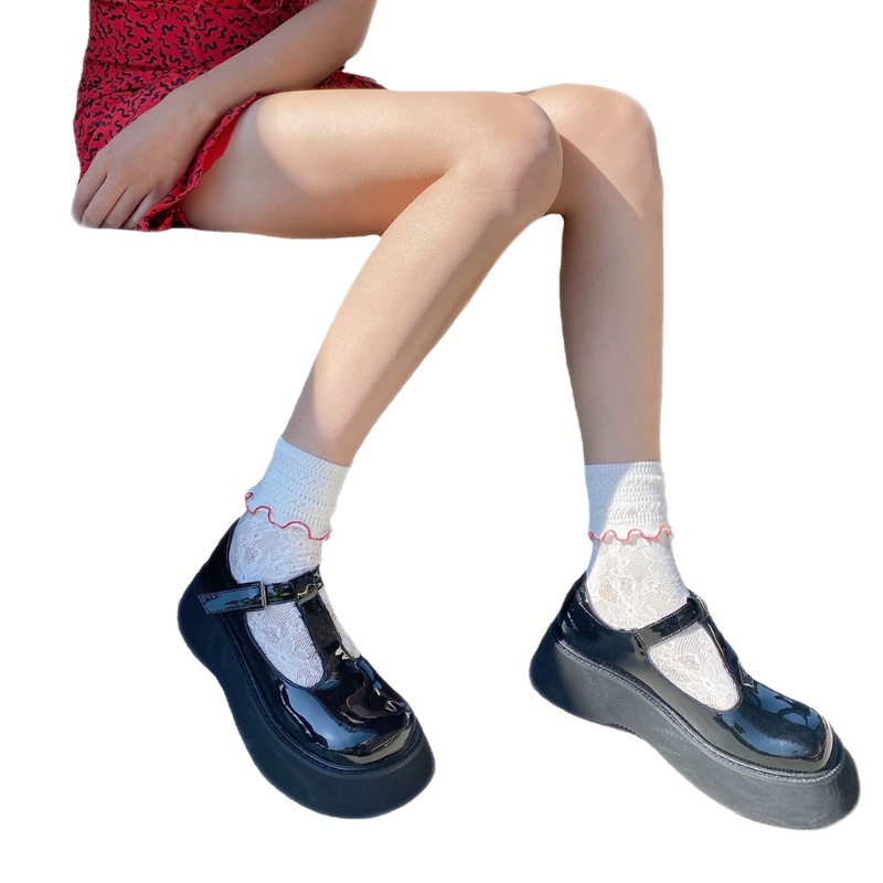 Xiangbao Vớ Lưới Xuyên Thấu Phối Ren Hoa Rỗng Phối Diềm Xếp Nếp Ngọt Ngào Phong Cách Lolita Nhật Bản Thường Ngày Br