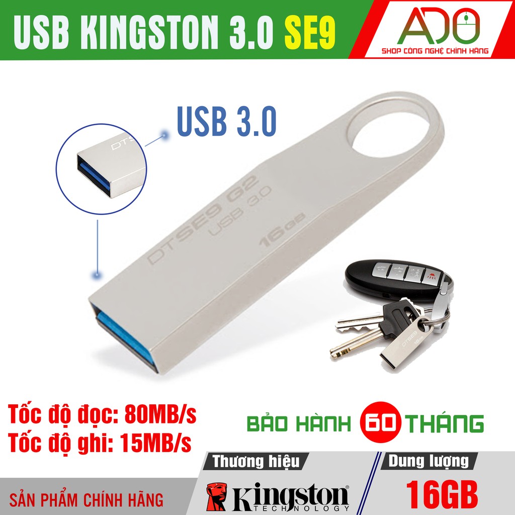 [CHÍNH HÃNG] USB Kingston SE9 16GB – Kingston DataTraveler – Vỏ thép thời trang, nhỏ gọn - BH 5 năm