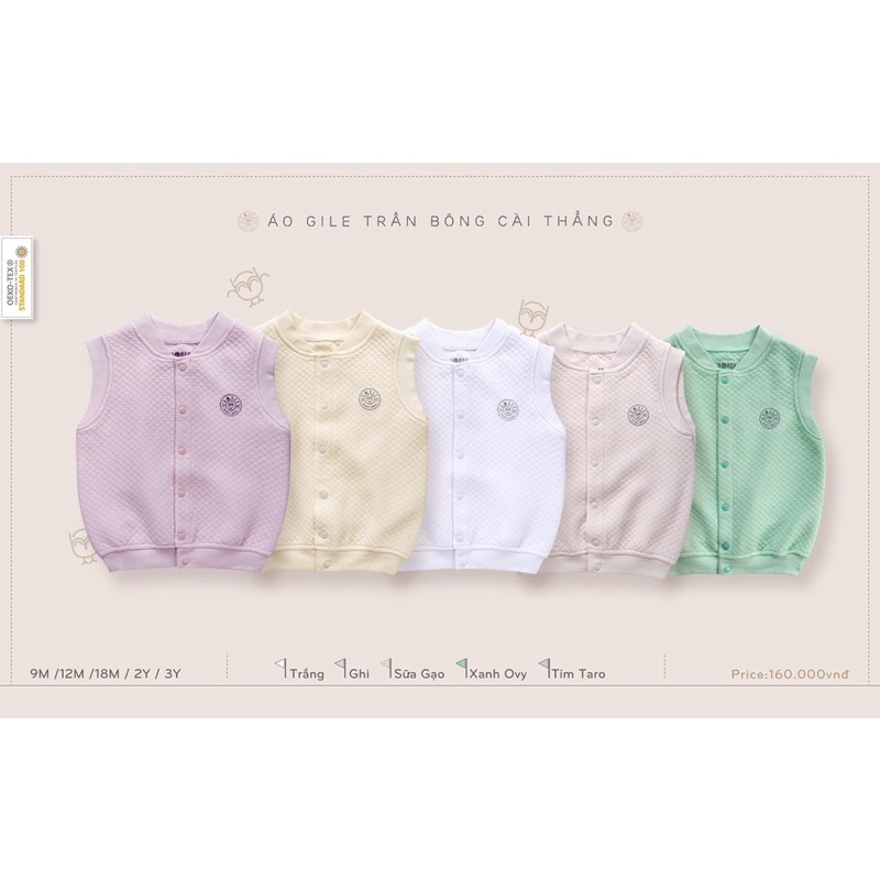 Gile chần bông cài thẳng siêu xinh mềm, màu sắc tươi tắn cho bé