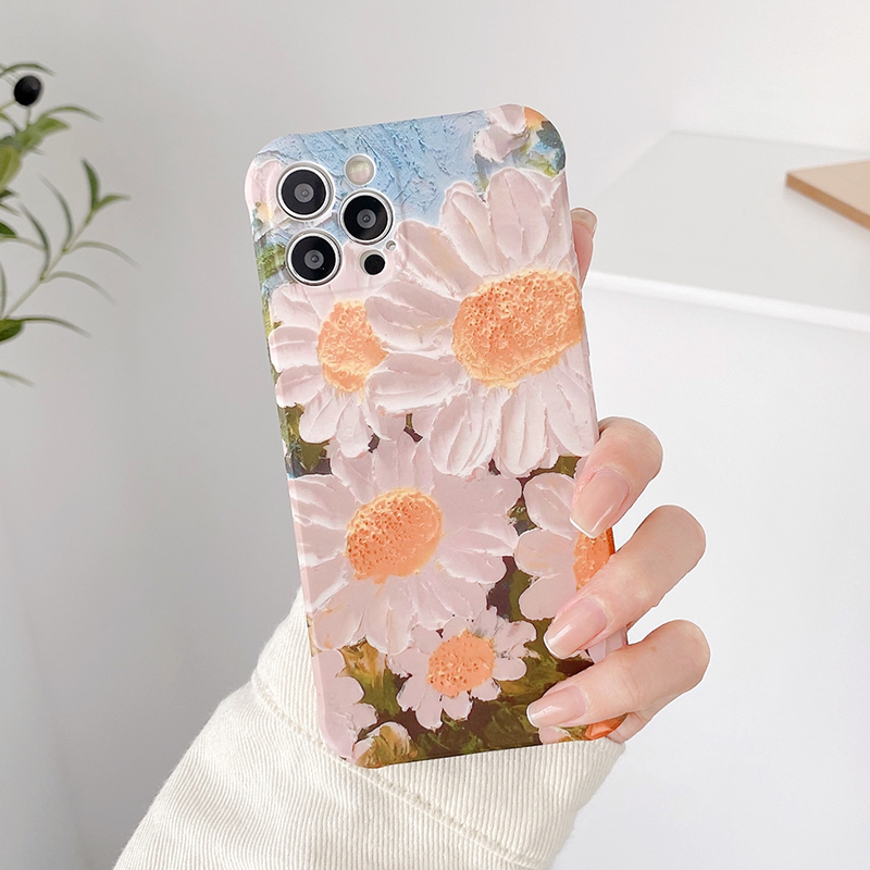 Art Oil Painting Flowers Liquid Silicone Camera Protection Anti-drop Phone Case For iPhone 12 Pro Max 12Pro 12 Mini iPhone SE2020 11Pro Max 11Pro 11 iX XR XS Max 7 8 Plus Full Coverage case