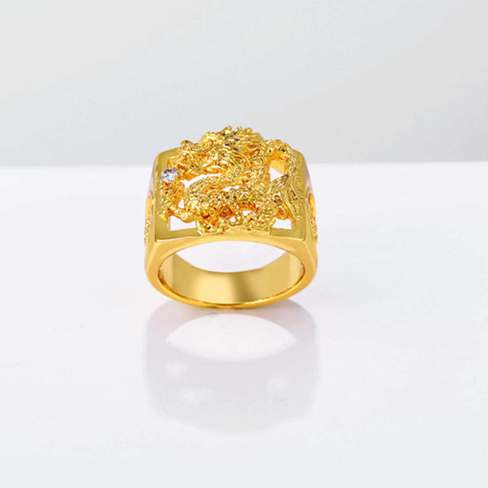 Nhẫn Thép Titan Mạ Vàng Hình Rồng Đính Đá Zircon Thời Trang Cho Nam