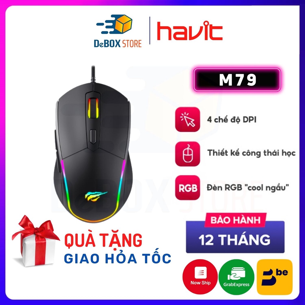 【Giao Hỏa Tốc】Chuột Gaming HAVIT M79, Đèn RGB, Tích Hợp 6 Nút Điều Chỉnh + 4 Chế Độ DPI, Tuổi Thọ 5tr Lần Nhấn