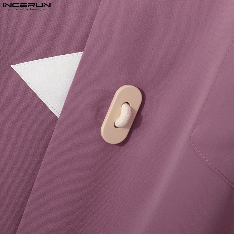 Áo sơ mi INCERUN ngắn tay phối nút lớn thời trang mùa hè dành cho nam