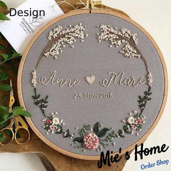 Bộ kit nguyên liệu thêu chúc mừng sinh nhật quà tặng Cưới Handmade tự làm diy decor nhà cửa phòng khách hoa lá MIE SHOP