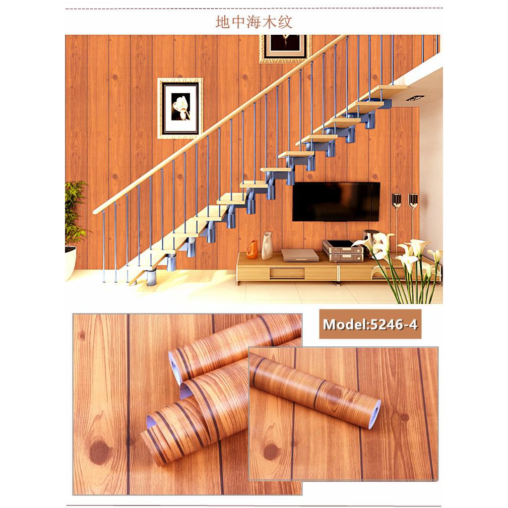 Giấy dán tường ⚡ 𝐅𝐑𝐄𝐄𝐒𝐇𝐈𝐏⚡ Giấy dán tường giả gỗ có sẵn keo bóc dán khổ 45cm*10m dán trần, dán bàn tủ decor  đẹp