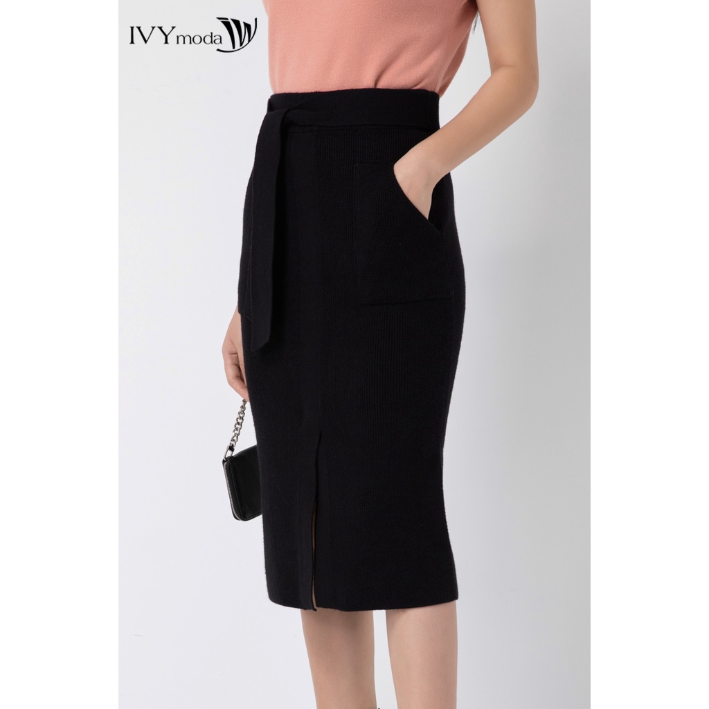 Chân váy len ôm thắt đai IVY moda MS 30B8824