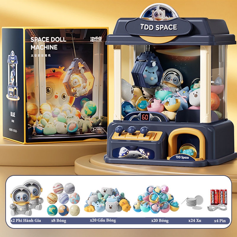 Máy Gắp Thú Bông Phi Hành Gia Mini Dành Cho Bé Yêu , Hiệu Ứng Bắt Mắt Kèm Theo Xu , Bóng , Gấu Cho Trẻ Thoả Sức Đam Mê