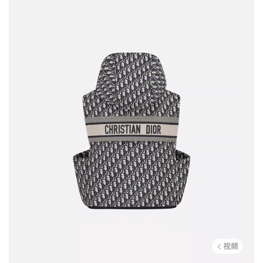 Áo khoác có mũ trùm đầu không tay họa tiết oblique thời trang cao cấp Christian Dior