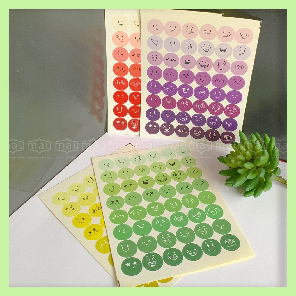 Sticker bế sẵn hình tròn nhiều chủ đề mặt cười, thú cưng, totoro, kawai set 47 hình/tờ A5