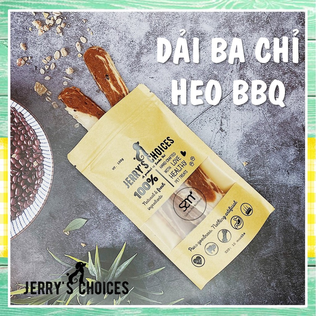 Bánh thưởng cho chó Jerry's Choices (Dải ba chỉ heo BBQ) 100gr/túi