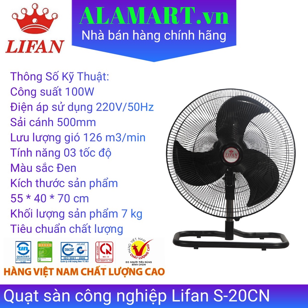 Quạt Sàn Công Nghiệp Lifan S-20CN (100W) bảo hành 12 tháng