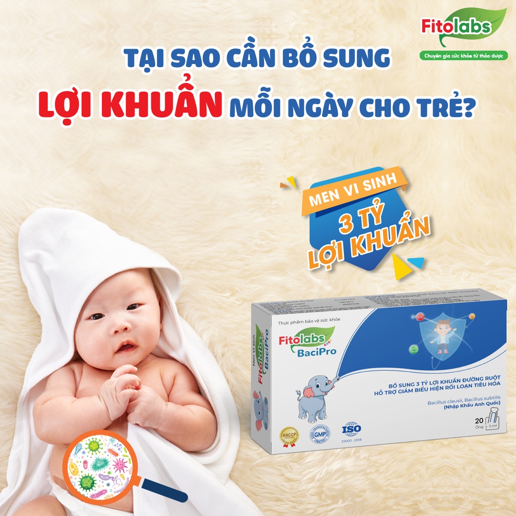 Men tiêu hoá trẻ em Fitolabs Bacipro kẽm cho bé rối loạn tiêu hóa men vi sinh cho trẻ sơ sinh bacillus subtilis