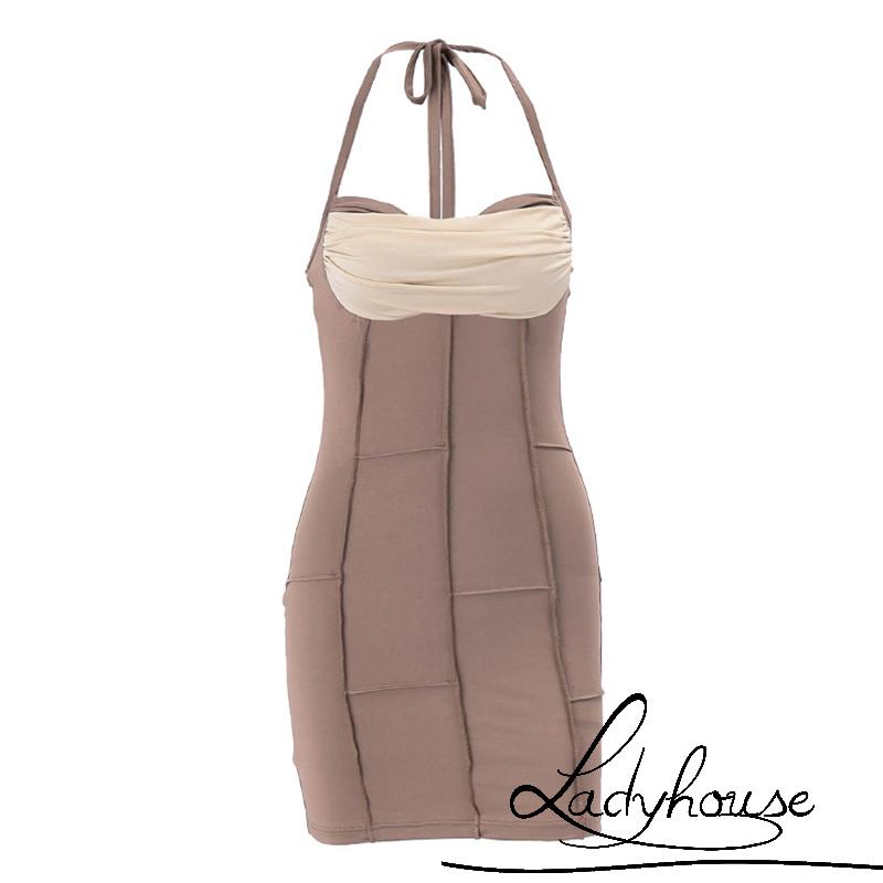 Đầm Hai Dây Không Tay Lưng Cao Màu Sắc Tương Phản Thời Trang Mùa Hè Dành Cho Bạn Nữ