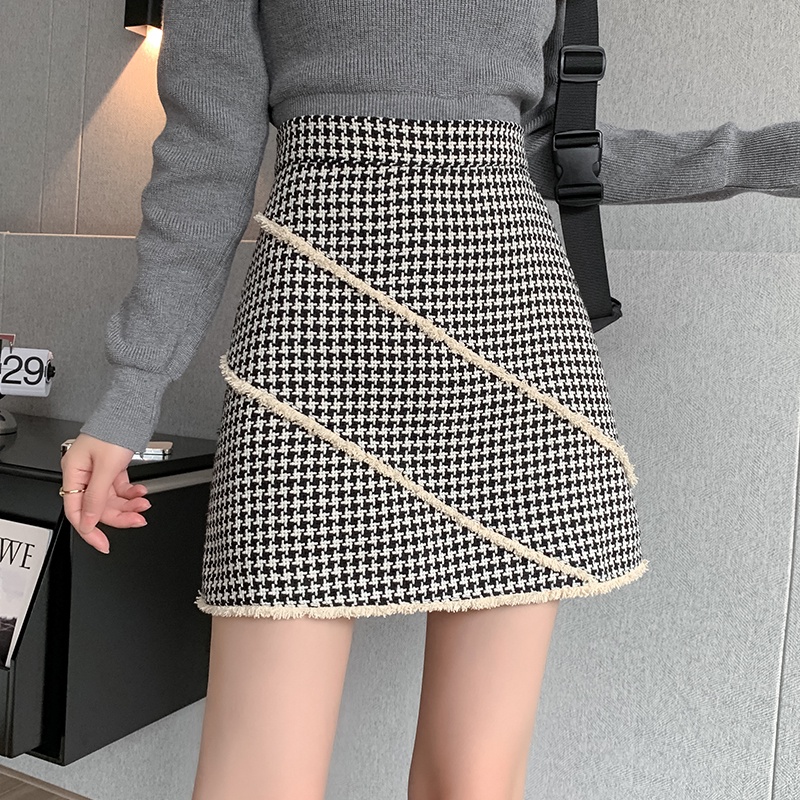 IELGY    Chân Váy Chữ A Lưng Cao Họa Tiết Kẻ Sọc Thời Trang Cho Nữ