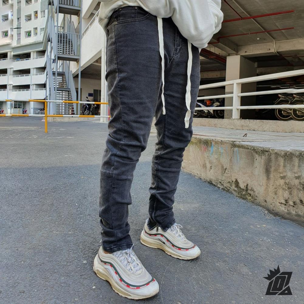 Quần jean nam streetwear chất bò DATINO khoá Zipper màu xám trơn Denim co giãn, bền màu giặt tay giặt máy. ®️