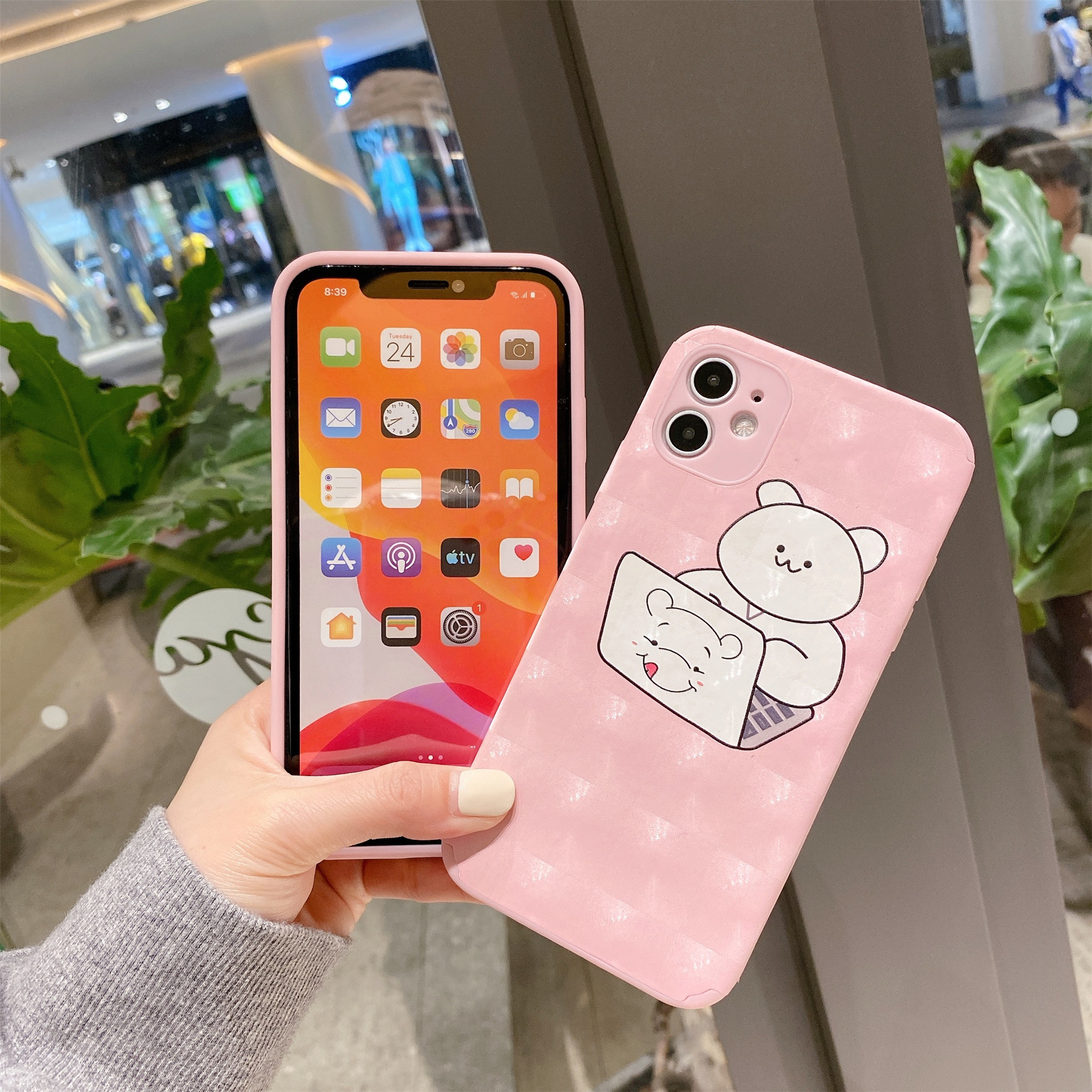 Ốp điện thoại hình gấu làm việc bóng bẩy 5D cho iPhone 6 6S 6P 6SP 7 7P 8 8P SE2 X XS XR XS Max 11 Pro Max 12 Pro Max