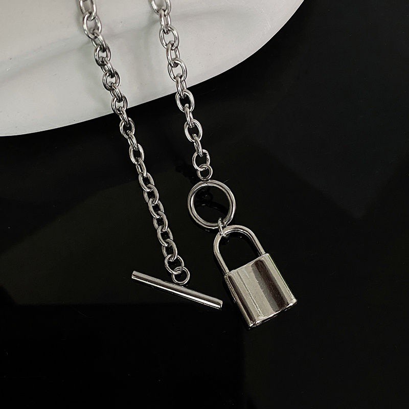 Vòng cổ dạng dây xích mặt hình ổ khóa phong cách hiphop thời trang cho cặp đôi
