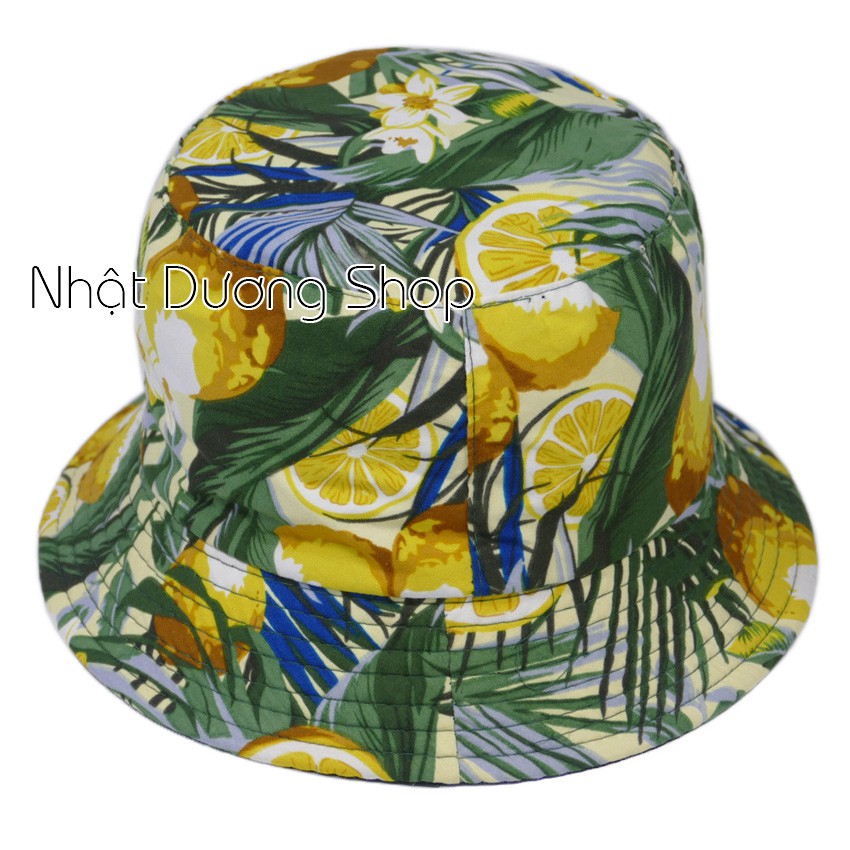 Nón bucket tai bèo họa tiết quả chanh size 55cm - Quả chanh chất liệu vải Cotton thoáng mát